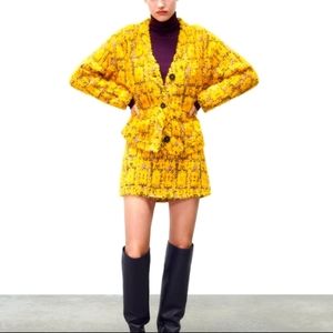NWTs zara jaquard print yellow skirtand jacket suit set